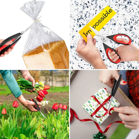 Three Pack 8.7 Inch Kitchen Scissors All Purpose Heavy Duty Shears With Sheath For Food Prep Meat Poultry Fish Veggies Seafood And More Tough As Nails Razor Sharp Multi Use Kitchen Tools For Home Camp And RV cutting bread, flowers, and gift wrap