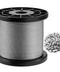 Beefed Up 7x7 Stainless Steel Wire Rope Cable One Sixteenth Inch 328 Feet With 150 Crimping Sleeves spool and sleeves