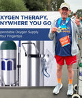Man with USA Made Oxygen Tank Complete Set 680 Liter Capacity ME E Size With Toggle Valve And Adjustable Regulator Ships Empty