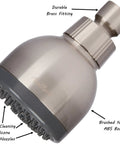 High Pressure Shower Head With 3 Inch Face, Anti Clog Nozzles, Adjustable Brass Ball Joint, 2.5 GPM, Brushed Nickel Wall Mount