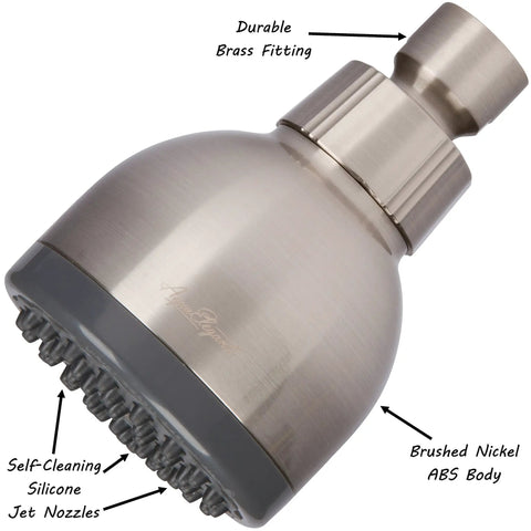 High Pressure Shower Head With 3 Inch Face, Anti Clog Nozzles, Adjustable Brass Ball Joint, 2.5 GPM, Brushed Nickel Wall Mount