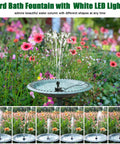 24 Hour Continuous Bird Bath Fountain Pump With Light And 7 Nozzles For Varied Spray Patterns Sixteen Foot Power Cord And Adapter Adjustable Water Pump For Garden Pond Fish Tank Outdoor White in garden setting