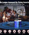 Dual Folding Solar Panel Mosquito Zapper With Auto Sensor USB Rechargeable Cordless Fly Trap 4200V Electric Bug Killer shown installed outdoors near a campfire with people.