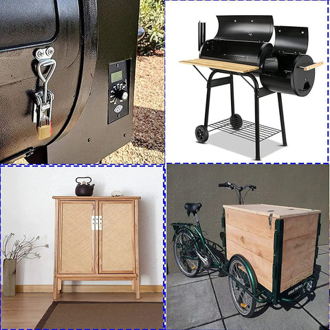 Heavy Duty Toggle Latch Pair Quick Release Cabinet Hasp Rugged Steel Clasp With Snap Tight Lever Pull and No Sweat Screw Fasteners For Toolboxes and Gear Secure Lock Down on black cabinet.