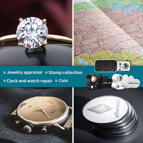 All In One Jewelers Loupe Set With Illuminated Magnifiers Providing 30x 60x And 90x Three Level Zoom for gems and coins inspection