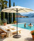Heavy Duty 30 Lbs Patio Umbrella Base With Resin Stand near pool with mountains