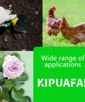 Gardening tools, chickens, and flowers highlight uses for the Heavy Duty Pet Barrier Net Fence For Cats Dogs Rabbits And Chickens.