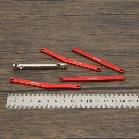 35mm Extended Wheelbase Suspension Kit With 70mm CVD Drive Shaft Upgrades For FMS FCX24 1 By 24 Crawlers - red aluminum links and shaft