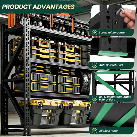 Heavy Duty Garage Storage Shelves With 8000 Lbs Capacity 79 Inch Wide Four Tier Industrial Metal Shelving, product advantages displayed