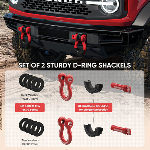 Beefy Two Pack D Ring Shackle 7/8 Inch Screw Pin 57,000 Lbs Break Strength 3/4 Inch Heavy Duty Shackles With Isolator And Washers