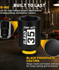 Heavy Duty Thirty Five Millimeter Deep Impact Socket With One Half Inch Drive For Axle Nut Removal Six Point Chrome Moly Steel Black Phosphate Finish Oil Filter Socket Set Built For Auto Repair Workhorse For Tough Jobs, close-up showing black phosphate coating and CR-MO marking.