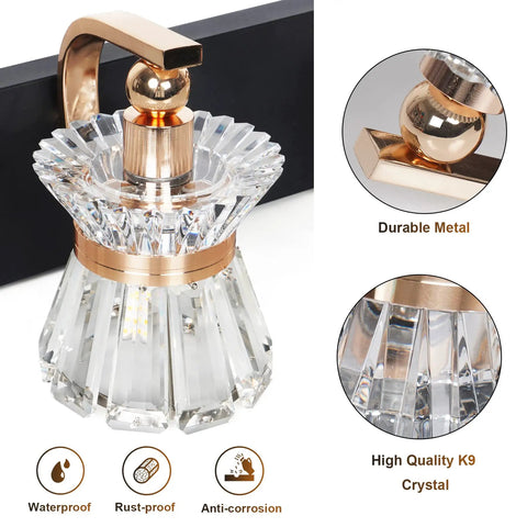 4 Light Rose Gold Sparkling Glass Bathroom Vanity Light Above Mirror With Lamp Shade UL Certified 27 Inch Long Vanity Fixture detail