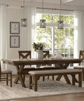 Farmhouse dining room with Dope Rustic Wood Pendant Light With Black Metal Shade, 1-Light Farmhouse Ceiling Fixture.