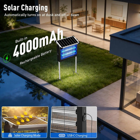 Beast Outdoor Mosquito Zapper With 4500V Electric Grid And USB C Rechargeable Battery LED Insect Killer installed in backyard