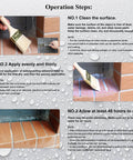 Operation steps for Top Shelf Invisible Liquid Waterproof Sealant showing cleaning, applying, and drying process.