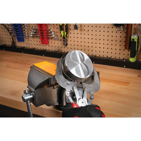 MV1 3-Inch To 6-Inch Polyurethane Soft Grip Vise Non-Marring Clamp in use on workbench with tool background