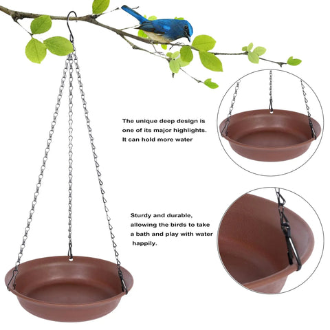 Outdoor Hanging Bird Bath With Feeder For Balcony And Garden Decor Durable Water Tray Bowl With 16 Inch Chain 10 Point 3 Inch Wide Dish