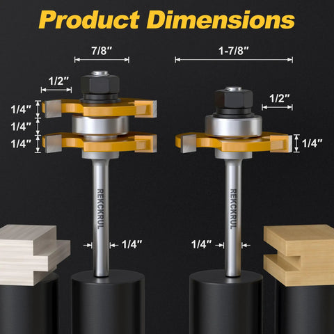 Two Pack Tongue And Groove Router Bit Set With One Quarter Inch Shank And Three Teeth For Clean Precise Tongue Groove Joints
