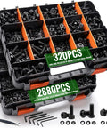 Metric Flange Bolt And Nut Kit 3200-Piece Hardware Assortment For DIYers And Tinkerers With Hex Flange Head Bolts Socket Button Head Bolts And Cap Head Screws M2 To M10 For Garage Projects And Auto Maintenance, open organizer case with black metric bolts and nuts