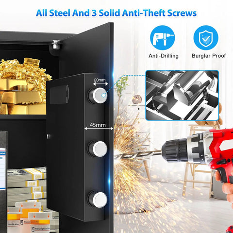 Image showing interior locks of Beefy Home Safe 3.3 Cu Ft Digital Security Safe Box With Smart Alarm System as drill resists entry.