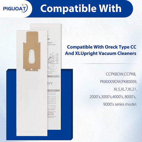 20 Pack Vacuum Bags Compatible With XL Upright Vacuum Cleaners Type CC XL5 XL7 XL21 packaging with specifications
