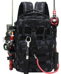 Tactical Fishing Tackle Backpack For All Weather Conditions With Waterproof Oxford Fabric And Heavy Duty Stitching, loaded with gear