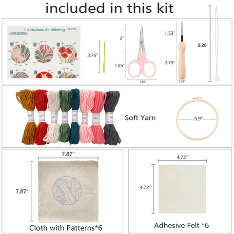 Punch Needle Coaster Kit With 6 Dope Floral Patterns, Complete Tool Set, Multicolor Threads, Needles, and Instruction Guide