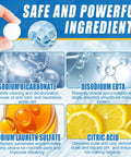 Ice Maker Cleaner Tablets Kit For Countertop Nugget Ice Makers, 36 Count Descaler, Nickel Safe, Deep Cleaning To Remove Hard Water Buildup, Keeps Commercial Portable Ice Machines Running Smooth And Efficient. ingredients chart with one white tablet