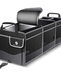 Trunk Organizer With Cooler For Cars, Collapsible Trunk Storage Container With Non Slip Bottom Strips, compartments visible