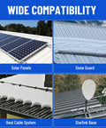 Wide compatibility of Straight Up Heavy Lifters Aluminum Standing Seam Roof Clamps with solar panels, snow guard, heat cables, and Starlink.