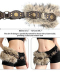 Brown Faux Fur Belt For Women Featuring Classic Pin Buckle And Y2K Vintage Street Drip With Fresh Layering Game, Plush High Pile Waist Cincher For Cozy Sweaters Plus Wide Leg Jeans, displayed on slim waist.