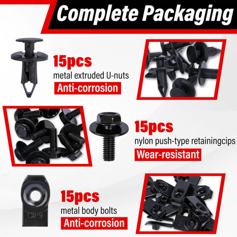 45 Piece Engine Under Cover Splash Shield All-In-One Fastener Kit With Bolts Screws Rivet Clips And Push Retainers overview