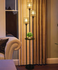 Boho Floor Lamp With Shelves And Three Lights, Farmhouse Tall Rustic Standing Lamp With Rattan Shades, On Off Switch