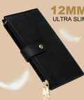 RFID Blocking Wallet For Women Large Capacity Bifold Card Holder With Zipper Pocket And Multi Card Slots Premium Leather Handmade Everyday Carry Purse Essentials, ultra-slim black design