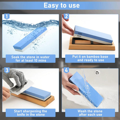 Step-by-step guide for using Quad Sided Whetstone Knife Sharpening Kit With 400 1000 And 3000 8000 Grits Wet Stone Sharpener