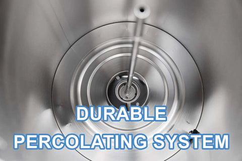 Interior view showing the percolating system of the Commercial Grade 50 Cup Percolator Coffee Maker And Hot Water Urn In Stainless Steel 8 Liter For Catering Events No Fuss Durable Food Grade 304 Build Ideal For Cafes Offices Churches And Schools.