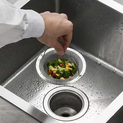 Premium Stainless Steel Drain Plug With Grip Handle Banishes Hair And Stops Pesky Clogs Cold To Keep Showers Plus Sinks Totally Clear So You Can Live Carefree Without The Gunk, catching food scraps in a sink.