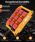 Rock Solid Heavy Duty Machinery Skates With Smooth Rolling Polyurethane Casters For Moving Big Industrial Gear No Sweat Built Tough Alloy Steel Base Supports Up To 15 Ton Loads Easily on a rugged surface.