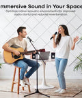 People singing with guitars in front of Square Acoustic Panels 12 By 12 By 0.4 Inches High Density Polyester Sound Absorbing Panels