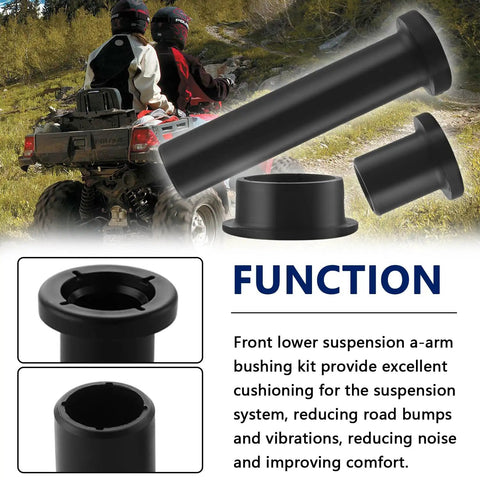 Suspension A Arm Bushing Kit For Polaris Sportsman ATV 28 Piece Upgrade Fits 1996 To 2018 Models 335 400 450 500 570 800 ETX replacement bushings, black rubber bushings shown close-up