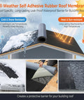Heavy Duty 50mil EPDM Rubber Roof Membrane Peel And Seal Underlayment Roll For Flat Roofs Patios And Metal Structures With Textured Grip Coating Stops Leaks Dead In Their Tracks Today applied on a roof showing water resistance.