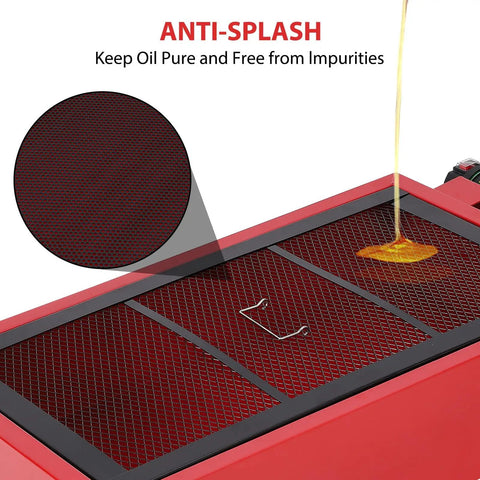 Heavy Duty 20 Gallon Oil Drain Pan With Electric Pump For Cars Trucks And Rvs, Low Profile Fluid Extractor, 110V Motor, 8 Foot Hose, Swivel Wheels, Collapsible Handle, Fast Oil Change Tool For Home Garage Or Shop showing anti-splash mesh top for clean oil extraction.