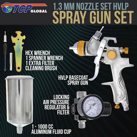 Pro Grade 1.3mm HVLP Spray Gun With Gravity Feed For Auto Basecoat And Clearcoat Includes Air Regulator Great Atomization