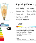 Dimmable LED Edison Bulbs 4W Amber Glass ST64 Warm White 2200K-2400K E26 Base 320 Lumens Pack of 6 lighting facts and bulb size