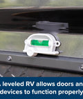 Close-up of mounted Retro RV Leveling Pack with front to back and side to side on point precision on RV surface.