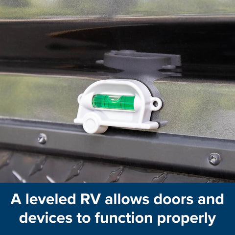 Close-up of mounted Retro RV Leveling Pack with front to back and side to side on point precision on RV surface.