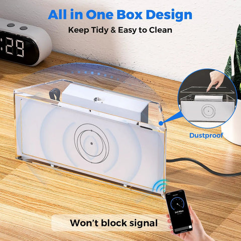 Slick Starlink Gen 3 Router Wall Mount With Clear Acrylic Enclosure, compact design for cable management and dust protection.