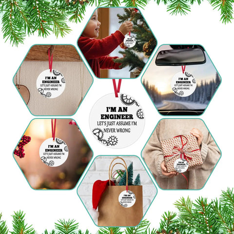 Engineer Themed Ceramic Ornament Gift For Men And Women Inspirational Christmas Ornament For Engineers Engineering Students Mechanical Gear Lovers Perfect Stocking Stuffer And Office Decor shown in various settings