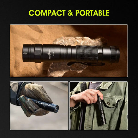 Ultra Bright 1500 Lumen Rechargeable Tactical Flashlight shown in pocket and hand for size comparison