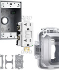 1-Gang Outdoor GFCI Outlet Kit With Weatherproof Cover And Junction Box, 20 Amp GFCI Receptacle, ETL Listed, UL Listed, Non-Metallic Extra-Duty Box, Grey